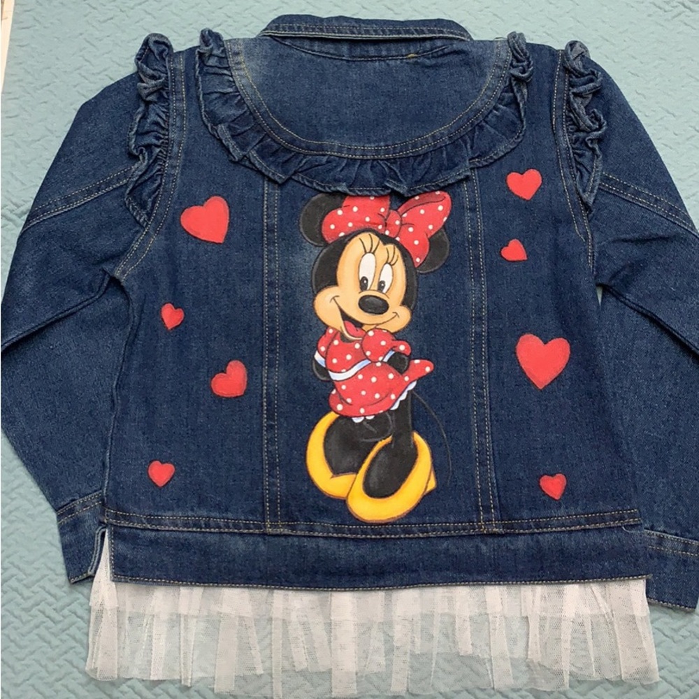 MINNIE MOUSE Painted jean jacket with ruffle girls size 120/6-7 New